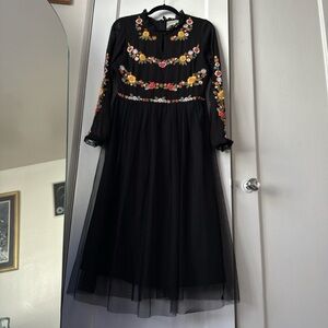 ModCloth Floral Embroidered Black Dress
